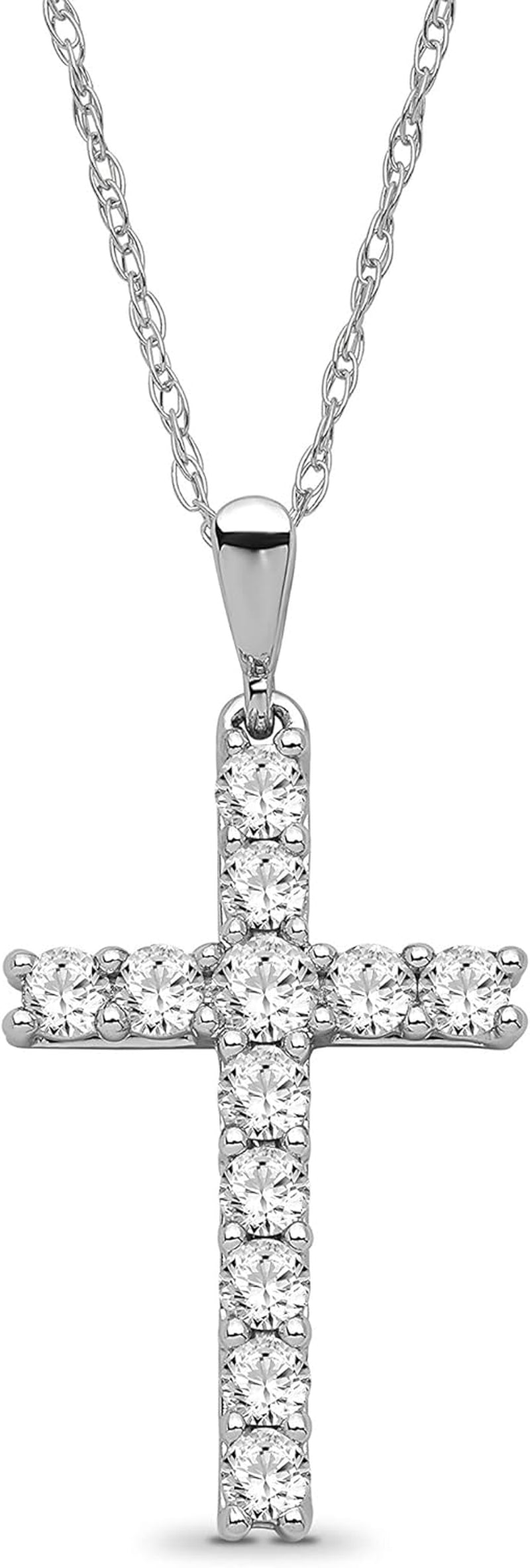 14K Gold and Silver Diamond Cross Pendant with Sterling Silver Rope Chain Necklace (1/2 Cttw, I-J Color, I2-I3 Clarity), 18" - WORLD TIME VISITS
