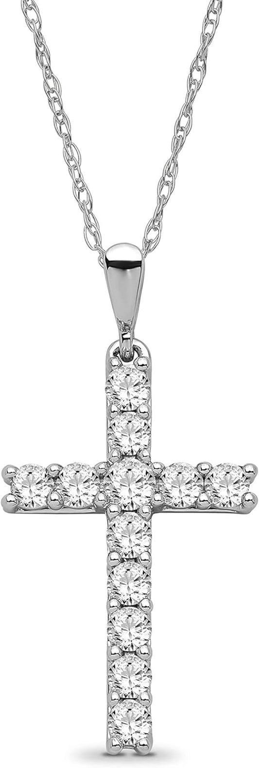 14K Gold and Silver Diamond Cross Pendant with Sterling Silver Rope Chain Necklace (1/2 Cttw, I-J Color, I2-I3 Clarity), 18" - WORLD TIME VISITS