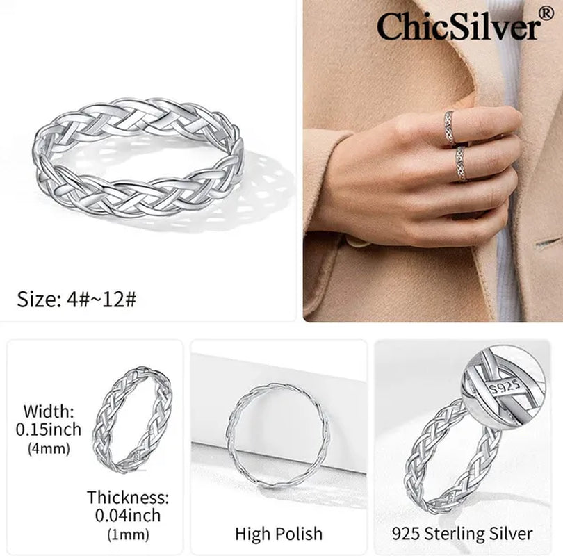 Chicsilver 925 Sterling Silver Ring for Women Men 4Mm Celtic Knot Wedding Band Eternity Ring Size 4 to 12