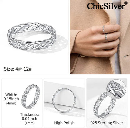 Chicsilver 925 Sterling Silver Ring for Women Men 4Mm Celtic Knot Wedding Band Eternity Ring Size 4 to 12
