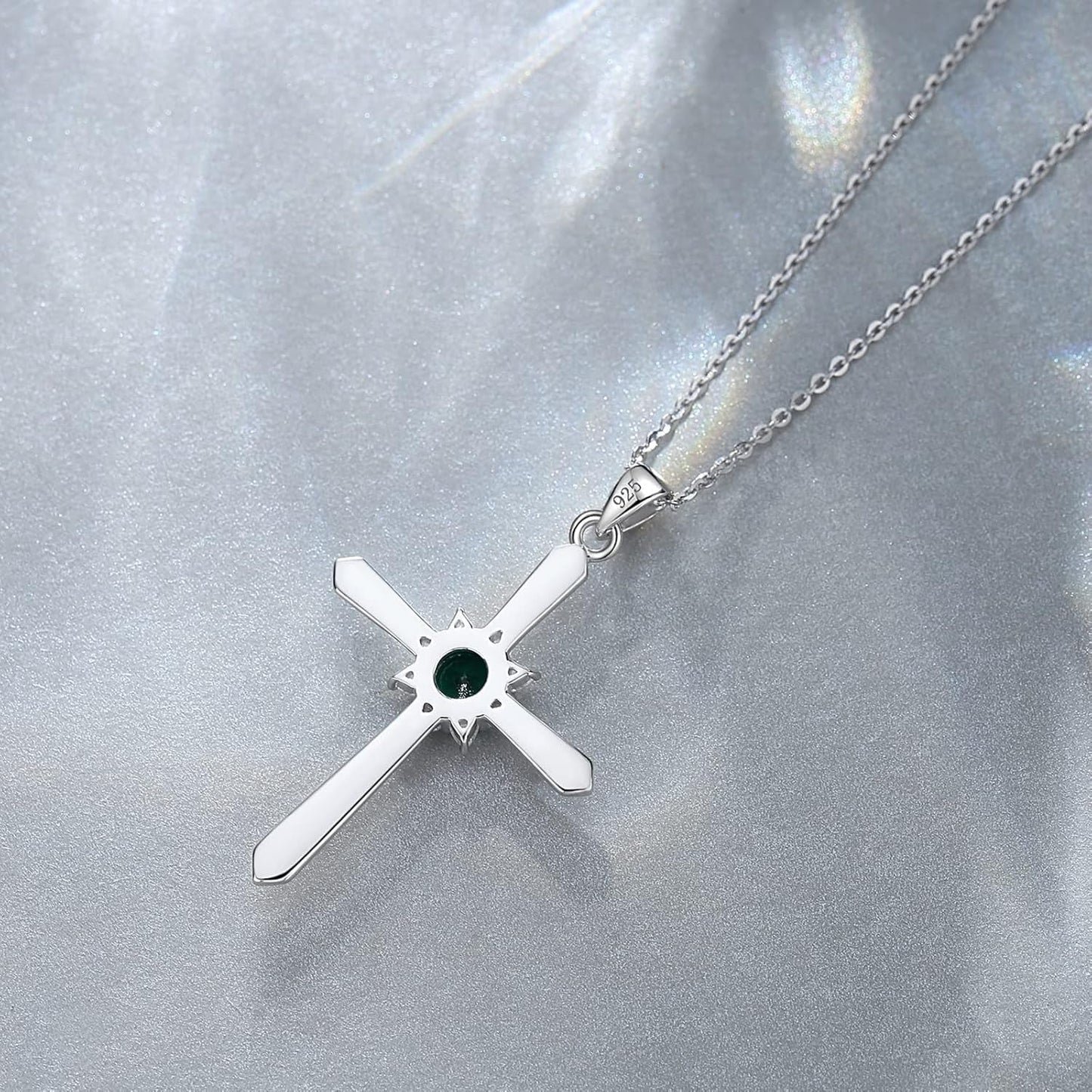 Birthstone Cross Necklace for Women Sterling Silver Birthstone Necklace Halo Infinity Cross Pendant Necklace Fine Jewelry Valentines Day Gifts Birthday Holiday Gifts for Her, 16"+2" Inches