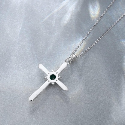 Birthstone Cross Necklace for Women Sterling Silver Birthstone Necklace Halo Infinity Cross Pendant Necklace Fine Jewelry Valentines Day Gifts Birthday Holiday Gifts for Her, 16"+2" Inches