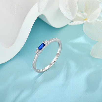 925 Sterling Silver Baguette Created Diamond Rings for Women Thin Stackable Birthstone Promise Rings Half Eternity Halo Cubic Zirconia Wedding Band Rings for Her Size 5-10