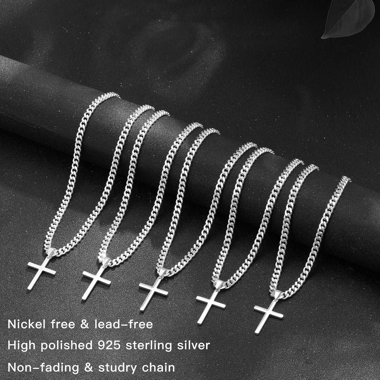 925 Sterling Silver Cross Necklace for Men, 5Mm Italian Diamond Cut Cuban Link Curb Chain Cross Necklace for Men Jewelry 16 18 20 22 Inch