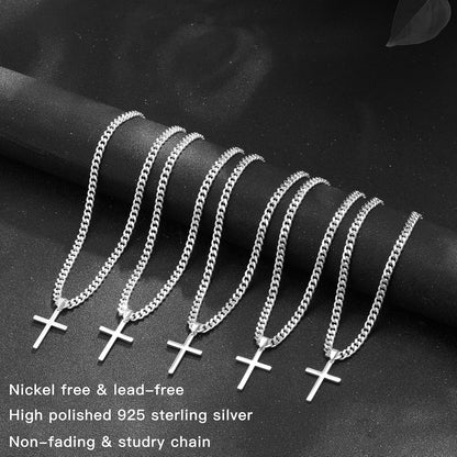 925 Sterling Silver Cross Necklace for Men, 5Mm Italian Diamond Cut Cuban Link Curb Chain Cross Necklace for Men Jewelry 16 18 20 22 Inch