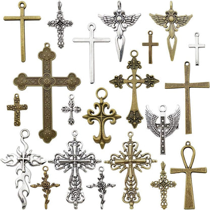 100G Big Cross Pendants Collection - Antique Bronze Silver Sword Holy Angel Jesus Peace Cross Crucifix Metal Charms for Jewelry Making DIY Findings (HM23) - WORLD TIME VISITS