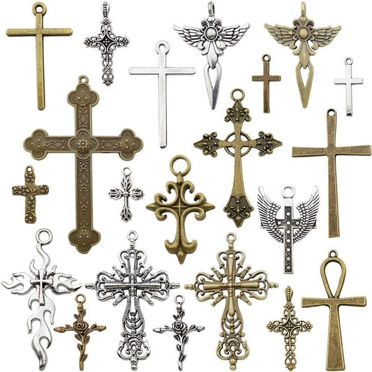100G Big Cross Pendants Collection - Antique Bronze Silver Sword Holy Angel Jesus Peace Cross Crucifix Metal Charms for Jewelry Making DIY Findings (HM23)