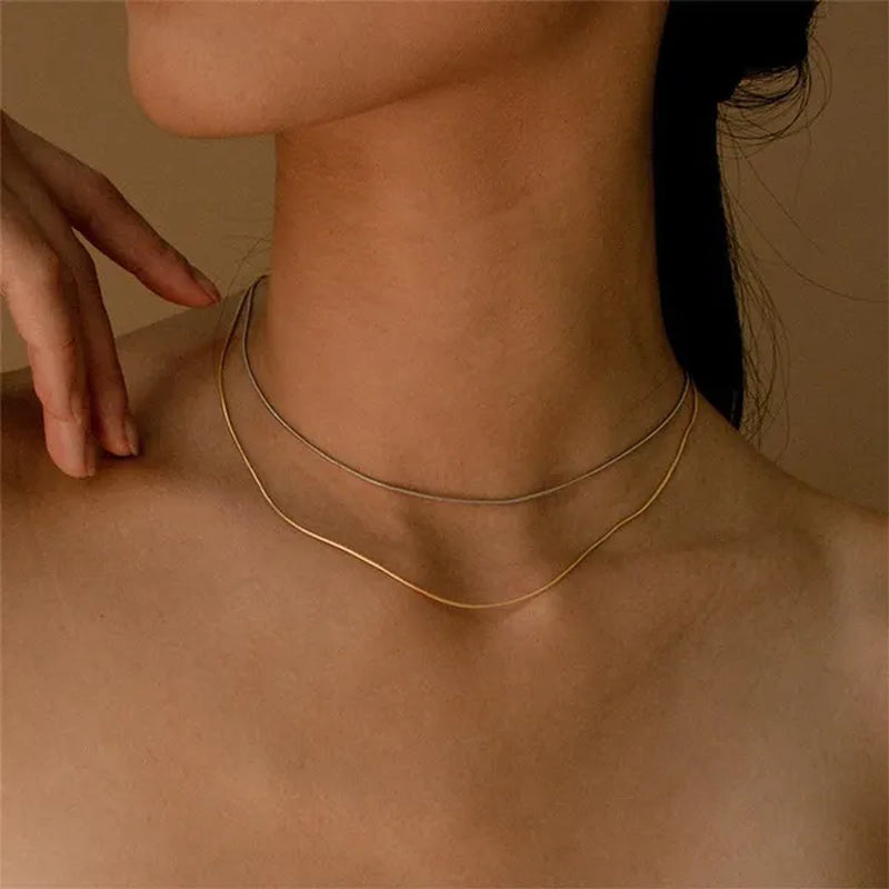Fashion 925 Sterling Silver Italian Crafted 2MM Golden Snake Chain Necklace Minimalist DIY Chain Accessories
