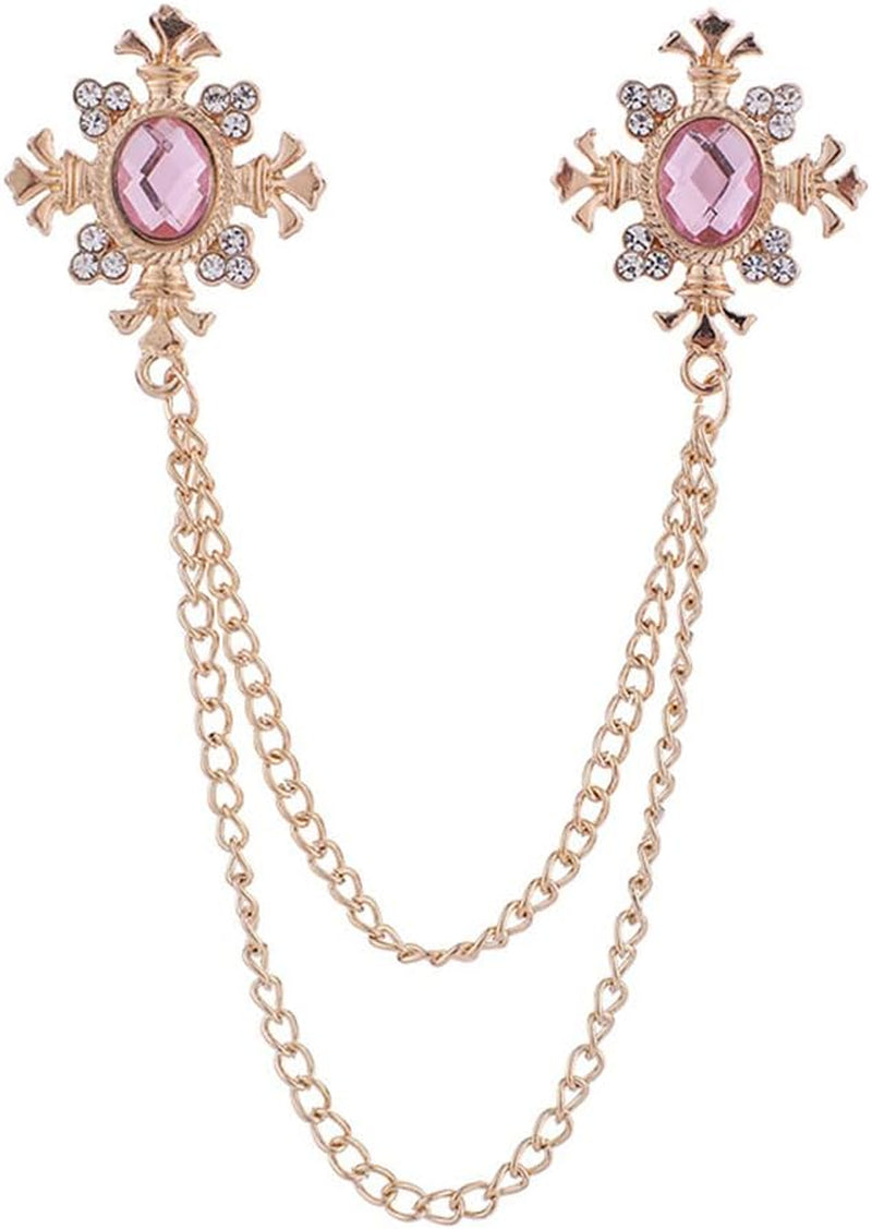 2 Pcs Men'S and Women'S Shirt Collar Tassel Rhinestone Accessories Diamond Crossing Collar Chain Fashion Versatile Suit Brooch(Multi -Color Optional)