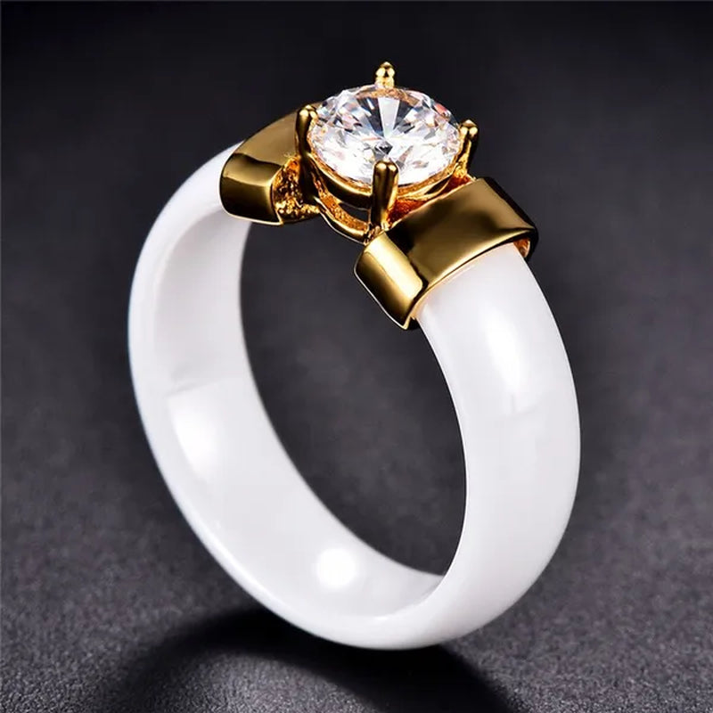 Fashion Male And Female Anti Allergy Black White Ceramic Ring Silver Gold Color  Diamond Solitare Ring Wedding Rings For Couple