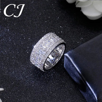 CANDICE Top Baguette Cut Clear CZ Stone Sparkling Evening Wide Ring for Women Banquet Prom Luxury Jewelry with White Gold Plating