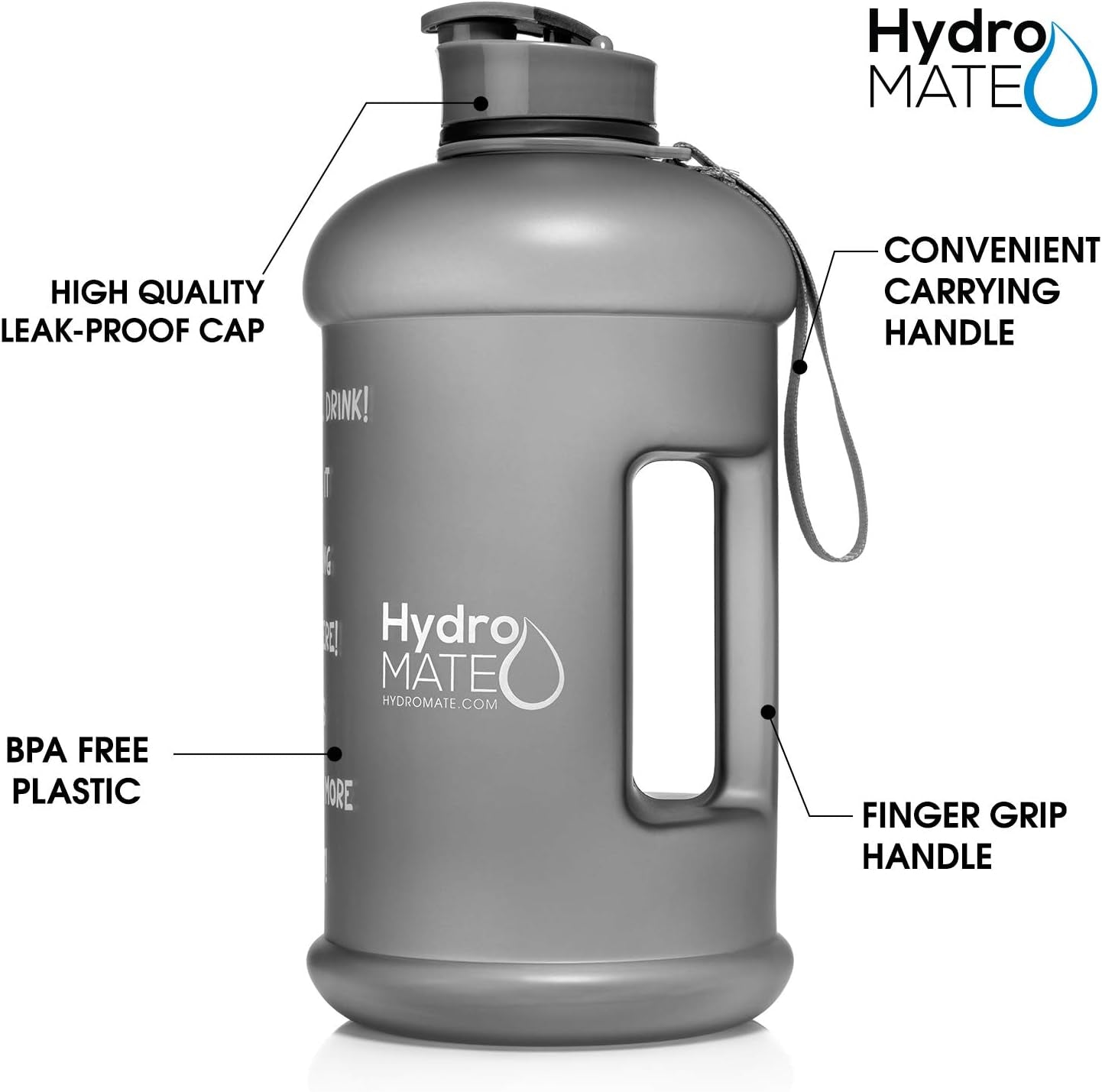 Half Gallon Water Bottle with Times to Drink BPA Free Leak Proof Reusable Jug with Handle 64 Oz