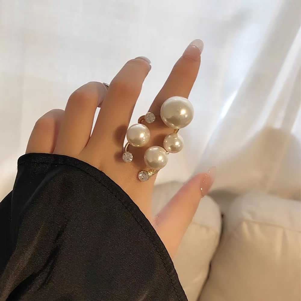Pearl Ring for Women Promise Stacking Pearl Rings Adjustable Open Pearl Finger Ring Trendy Personality Christmas Pearl Jewerly Prom Dress Jewerly