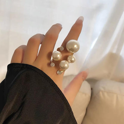 Pearl Ring for Women Promise Stacking Pearl Rings Adjustable Open Pearl Finger Ring Trendy Personality Christmas Pearl Jewerly Prom Dress Jewerly