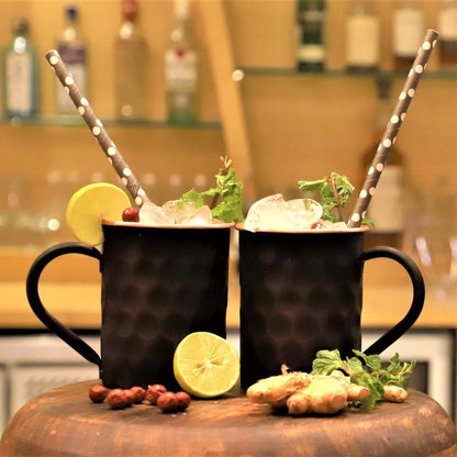 20 Oz Honeycomb Black Matte Moscow Mule Mugs Pure Copper Cups for Drinking Water Gifts for Him Her on Anniversary Genuine Copper Mugs for Moscow Mules Real Solid Tankard Mug Cup Set of 2