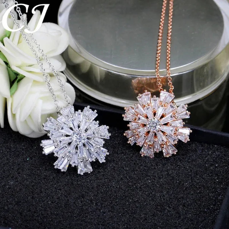 CANDICE Elegant Big Snowflake Pendant Necklace Inlay Luxury Quality Multi Cut CZ Diamond Women Banquet Jewelry With Silver Plating