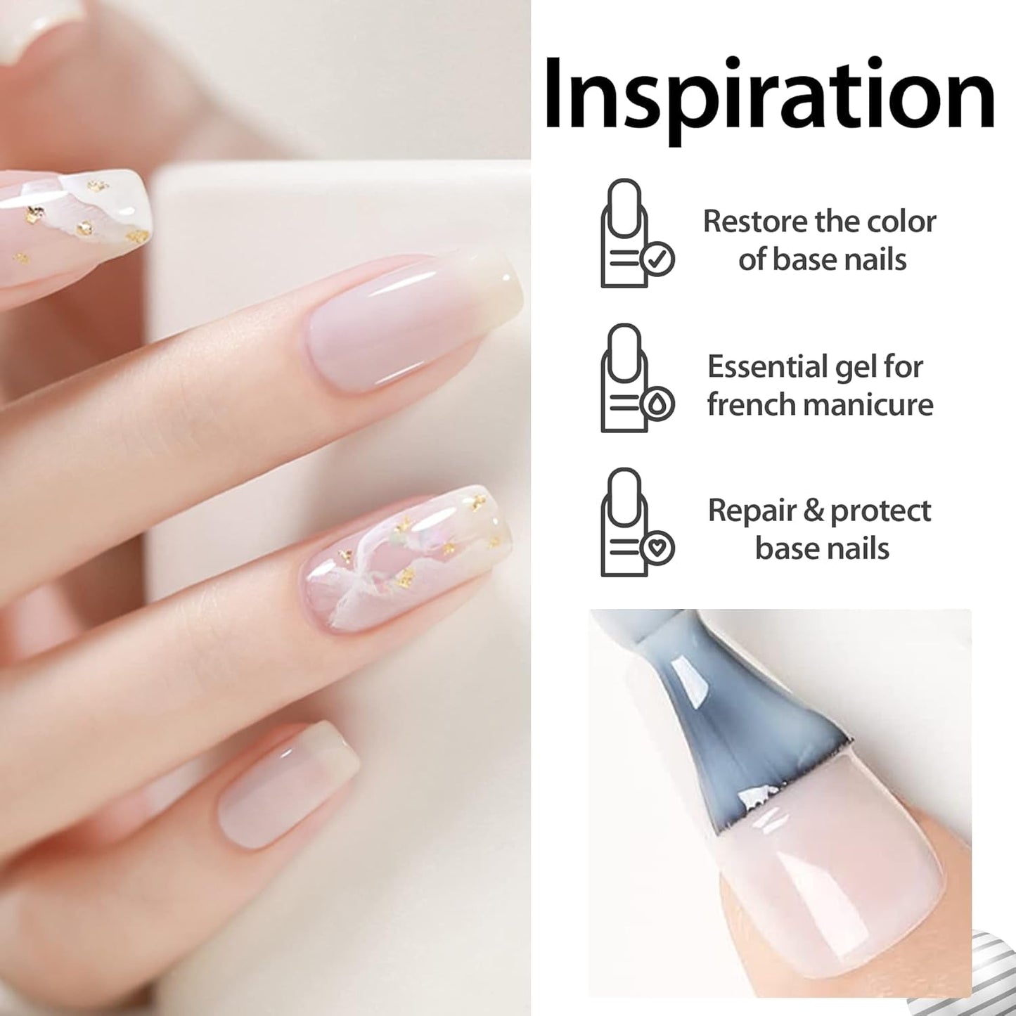 Milky White Gel Nail Polish 15Ml Nude Gel Polish Clear Jade White Translucent Soak off U V Sheer Neutral Gel Nail French Manicure for Nail Art Gel 0.5Oz