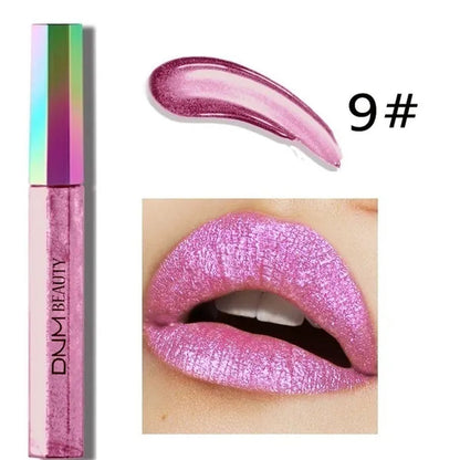 Super Girl 12 Color High-Fashion Chameleon Metal Matte Metallic Waterproof Lipgloss Liquid Lipstick Shimmer Diamond Glitter Pearl Colour Lip Gloss Lip