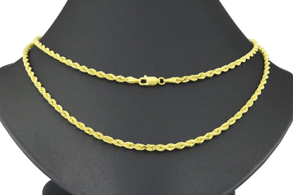 10K Yellow Gold 3Mm Diamond Cut Rope Chain Lightweight Necklace, Mens Womens Jewelry 16" - 30"