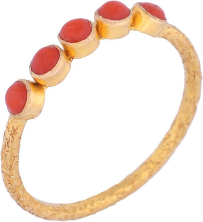 18K Textured Yellow Gold Cabochon Ring for Women Real Gemstone Designer Fine Rings for Women, Gift for Her