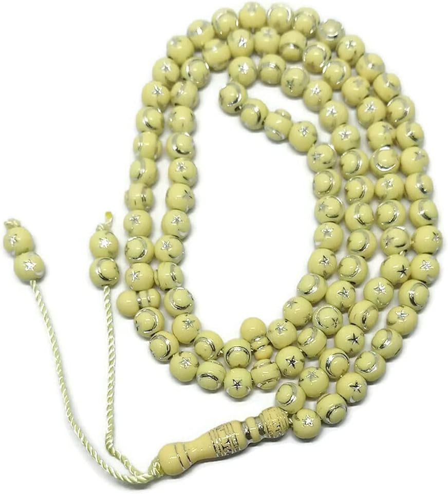 Muslim Tasbih 99 Beads AMN-238 Islam Prayer Rosary with Moon Star Engraved on Islamic Religious Eid Ramadan Gift