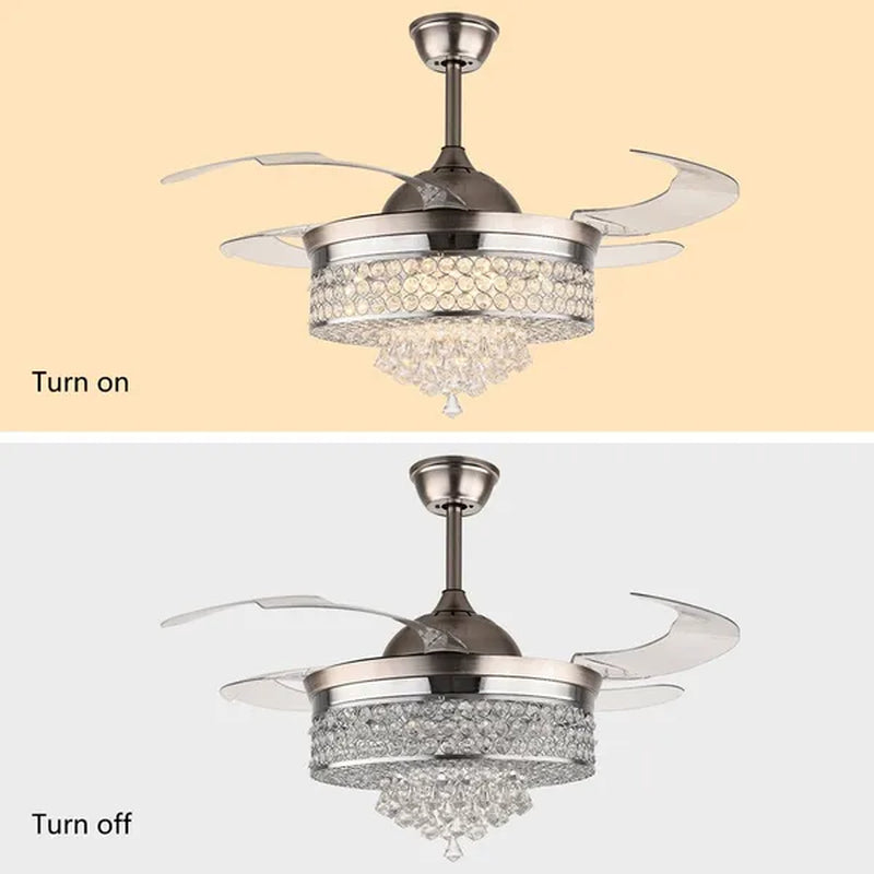 42'' Modern Invisible Telescopic Ceiling Fan Light LED Chandelier with Remote Control Silver