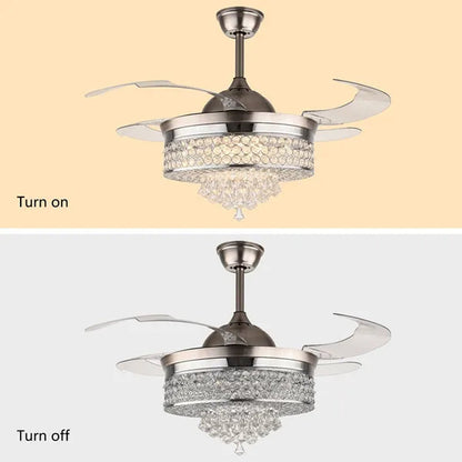 42'' Modern Invisible Telescopic Ceiling Fan Light LED Chandelier with Remote Control Silver