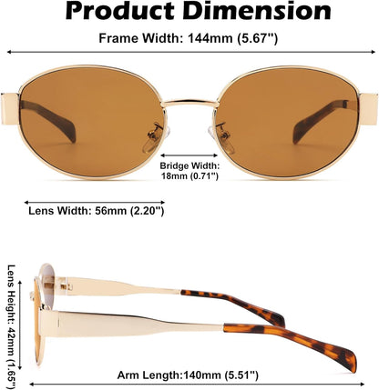 Retro Oval Sunglasses for Women Men - Fashion Sun Glasses - Rectangle Metal Frame Shades