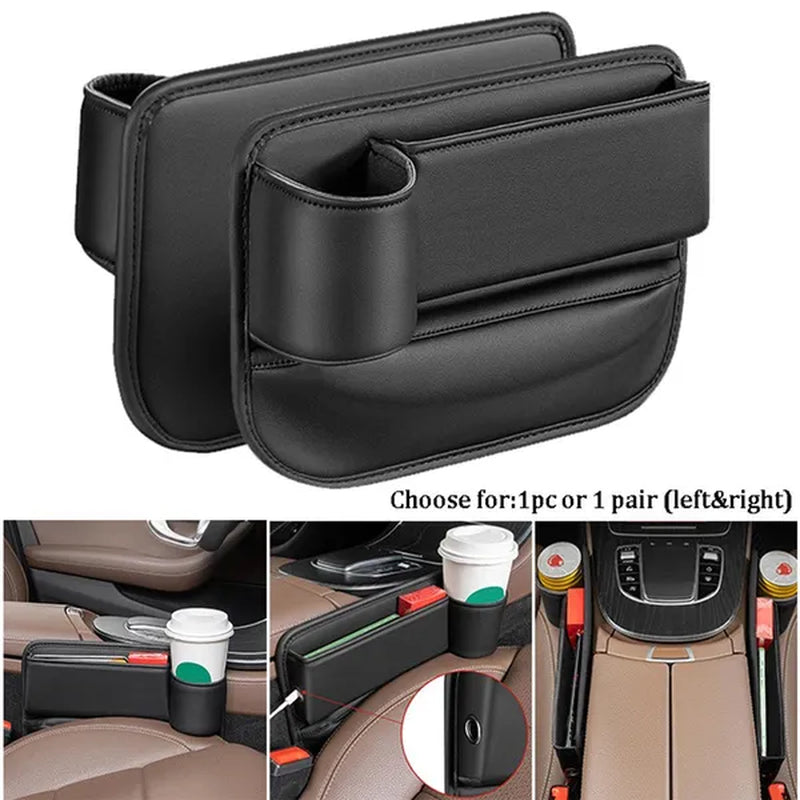 1/2pcs PU Leather Multifunctional Car Seat Gap Organizer Filler Console Side Pocket Catcher with Cup Holder for Phone Wallet Card Key Cigarette - WORLD TIME VISITS