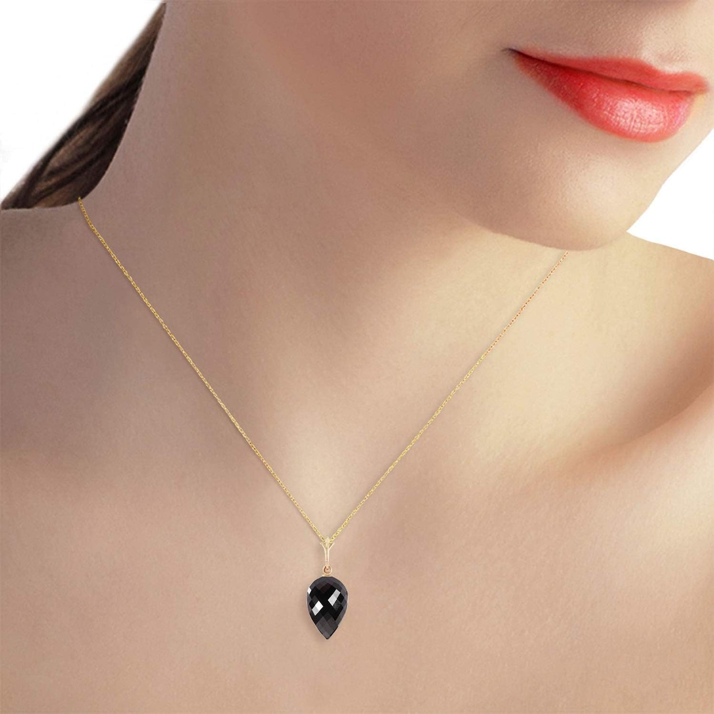 14K Gold Necklace with Natural Pointy Briolette Drop Black Spinel Pendant - WORLD TIME VISITS