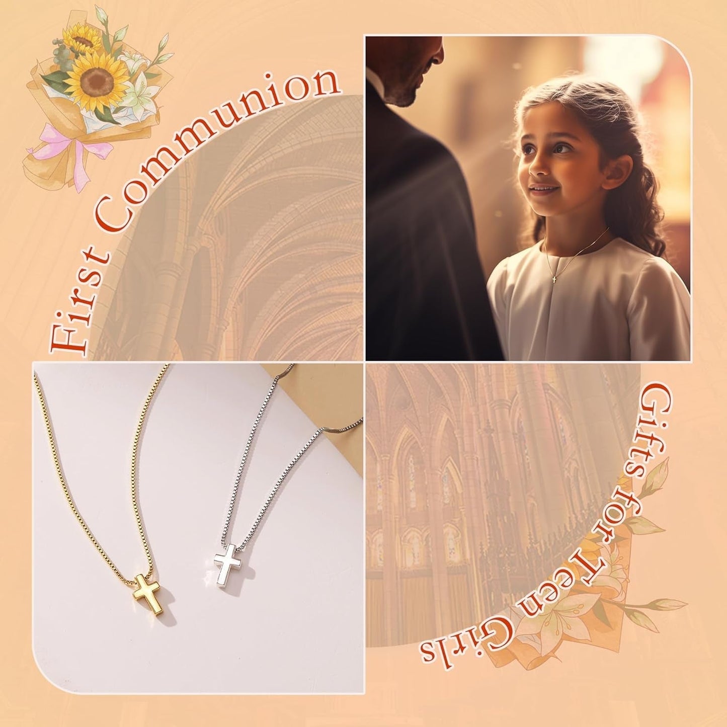 Cross Necklace for Women Girls, Dainty 14K Gold Silver Plated Cross Choker Pendant Jewelry Non Tarnish Waterproof Trendy Cute Simple Small Necklace Easter Christian Baptism Religious Faith Jewelry Gifts