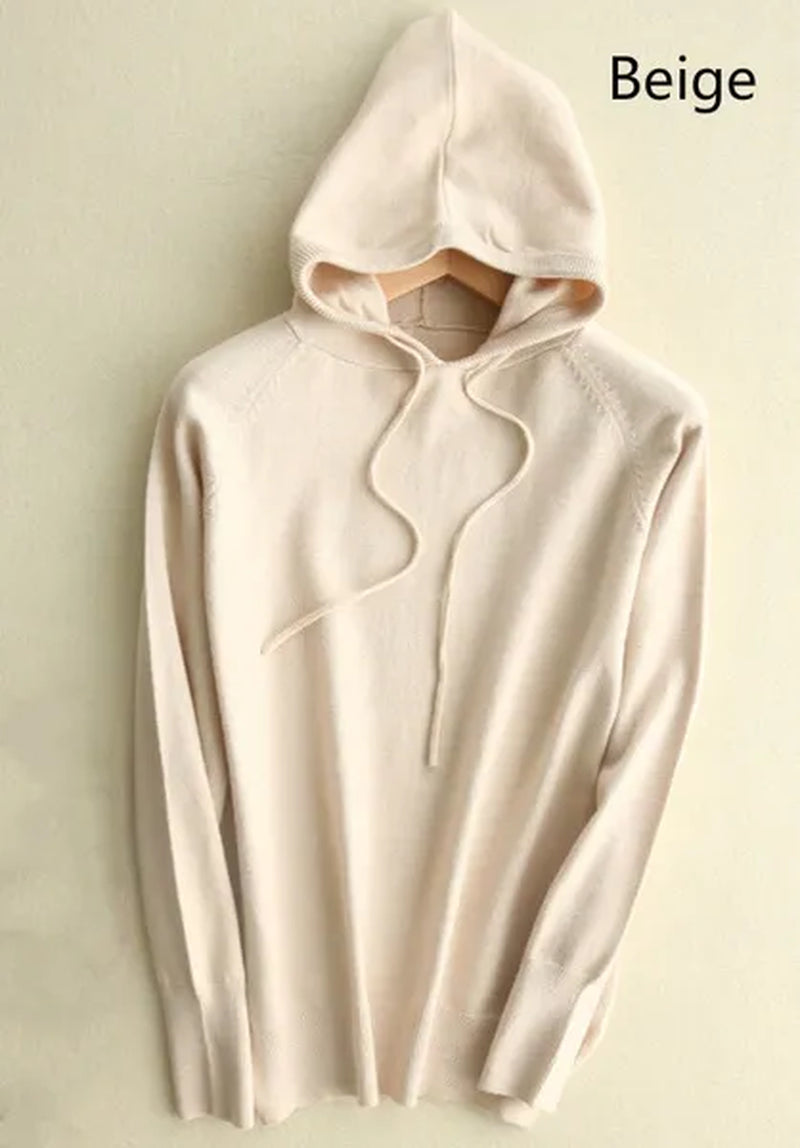 6 Colors Women Fashion Wool Pure Cashmere Casual Hooded Drawstring Pull Pullovers Plus Size S-XXL