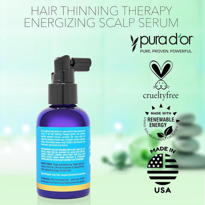 Hair Thinning Therapy Energizing Scalp Serum Revitalizer (4Oz) with Argan Oil, Biotin, Caffeine, Stem Cell, Catalase & DHT Blockers, All Hair Types, Men & Women (Packaging May Vary)