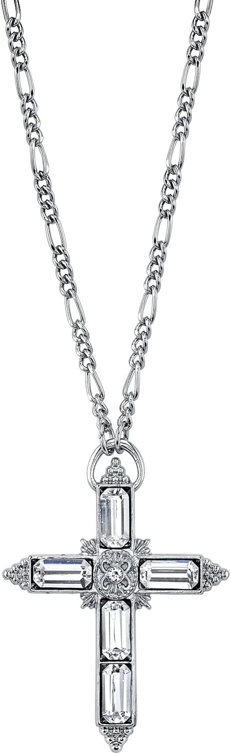 Large Crystal Cross Pendant Necklace for Women 28 Inches