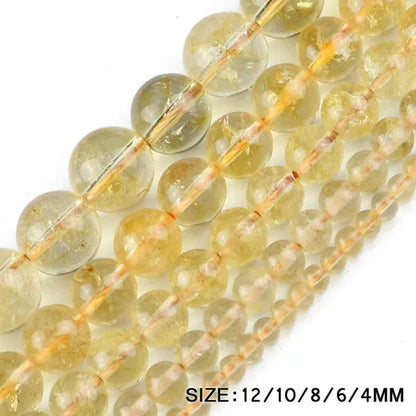Citrine Beads Natural Crystal Stone Top Quality Yellow Creastly Round Loose Beads Ball 4/6/8/10/12MM Jewelry Bracelet Making DIY