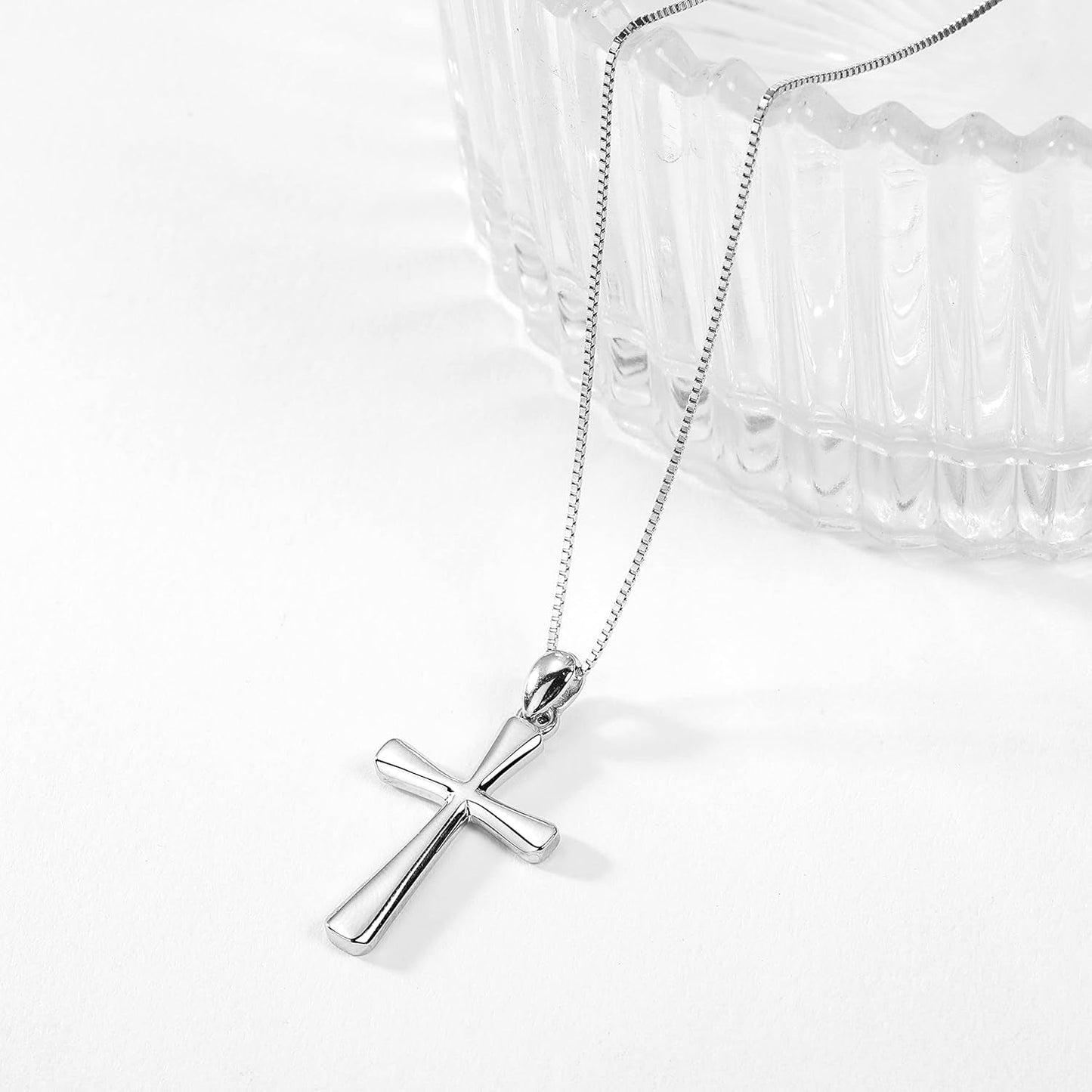 Sterling Silver Cross Necklace for Women 925 Sterling Silver Simple Classic Cross Pendant Necklace Handmade Crosses Religious Jewelry