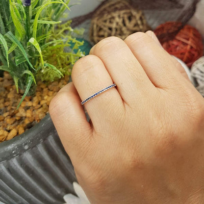 0.08 Cttw 10K round Blue Sapphire Womens Dainty Anniversary Wedding Stackable Ring, Solid White Gold