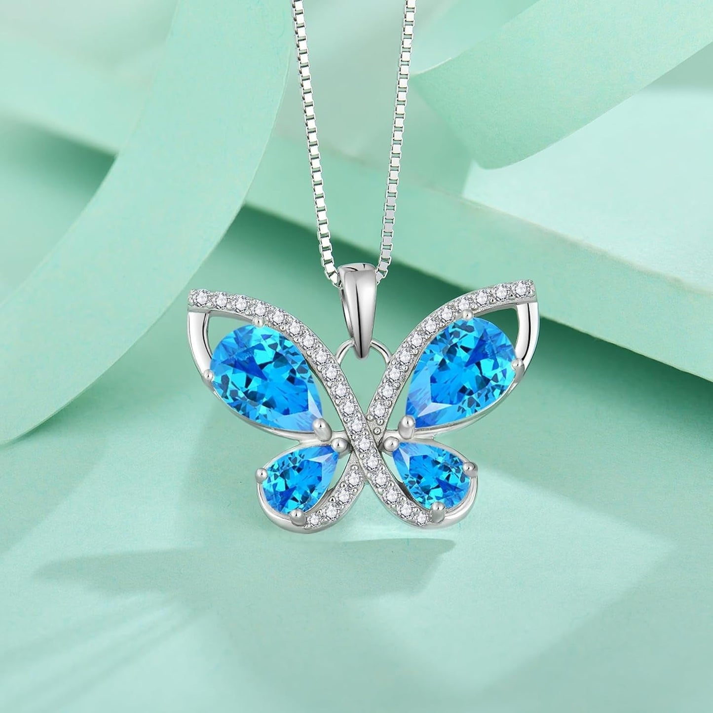 Butterfly Necklace for Women 925 Sterling Silver Birthstone Pendant Created Gemstone Jewelry Gifts for Her