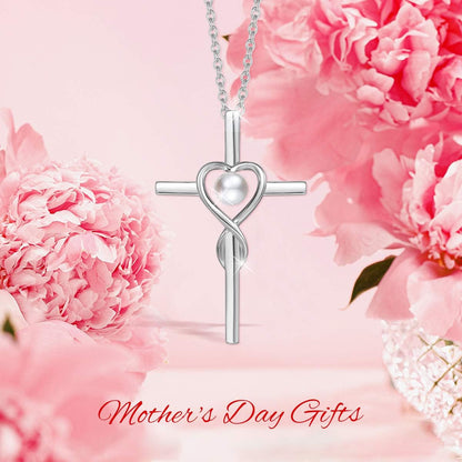 Birthstone Cross Necklace for Women Birthstone Necklace Heart Infinity Cross Pendant Necklace Fine Jewelry Christmas Valentines Day Gifts Birthday Holiday Gifts for Her, 16"+2" Inches