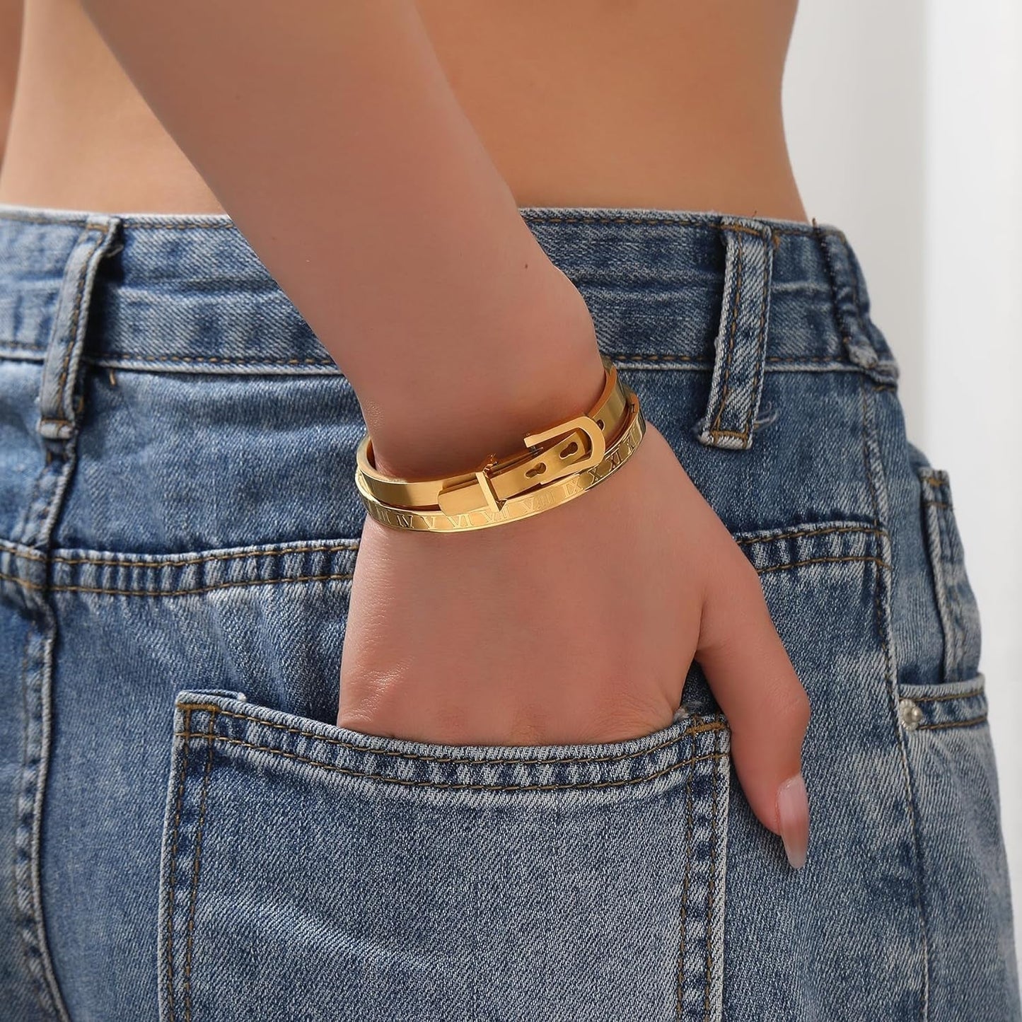 Women'S Stainless Steel Bracelet Gold Plated Cuff Bangle with Cube Zircon Hinge Jewelry Oval Bangle Witness the Gift of Love