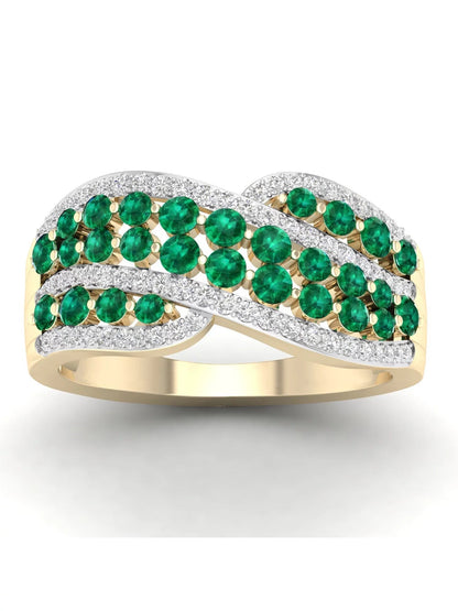 Gemstone 10K Yellow Gold Emerald 1/4 CT TW Diamond Women'S Fashion Ring