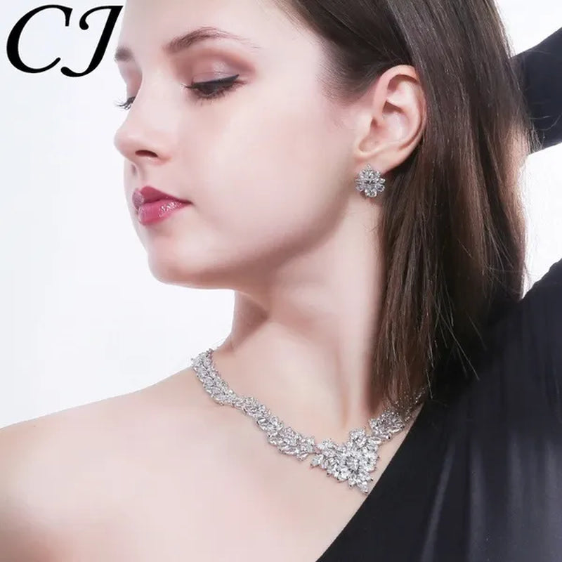 CANDICE White Gold Plated Marquise Red Zirconia Stone Necklace Earrings Sets for Wedding Luxury Party CZ Jewelry Set