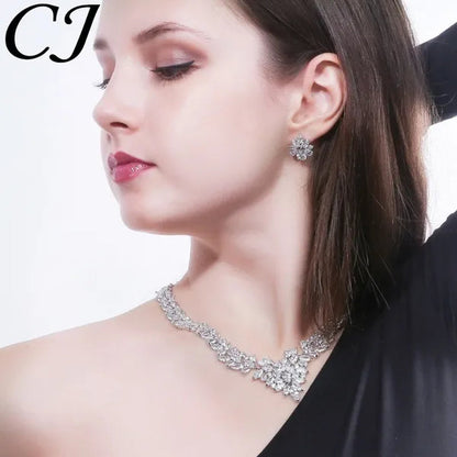 CANDICE White Gold Plated Marquise Red Zirconia Stone Necklace Earrings Sets for Wedding Luxury Party CZ Jewelry Set
