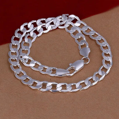 Wholesale! Prefect!Hot New High Quality 925 Sterling Silver Fashion Jewelry 12MM Men'S 925 Solid Silver Curb Chain Necklace 16-30 Inch