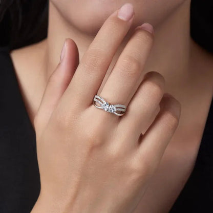 925 Sterling Silver Double Heart with Heart Moissanite Diamond Rings Wedding Enagement Courtship Ring Jewelry
