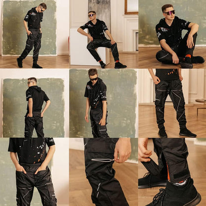 Mens Cargo Pants Hip Hop Techwear Harem Pant Jogger Sweatpants with Pockets Jogging Punk Khaki XL