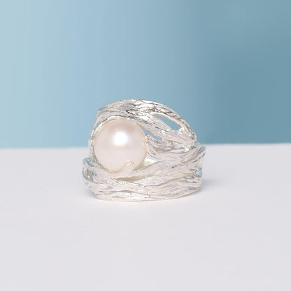 'Nested Cultured Pearl' 9.5-10 Mm Freshwater Cultured Pearl Ring in Sterling Silver