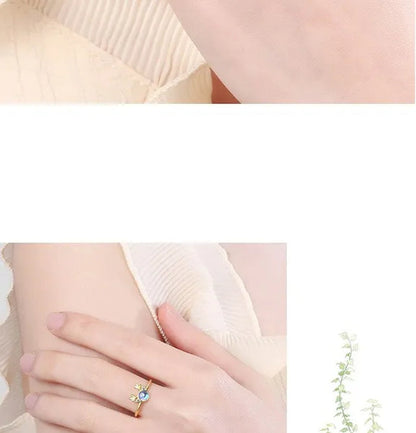 Korean Antler Ring 925 Sterling Silver Artificial Moonstone Rings for Women All with You Ring Adjustable Size