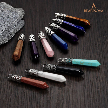 Healing Crystal Necklace for Women Men Synthetic Lapis Lazuli Crystal Pendant Energy Healing Gemstones Jewelry Pendulum Crystal Divination (Hexagonal, 18 Inches Stainless Steel Chain)