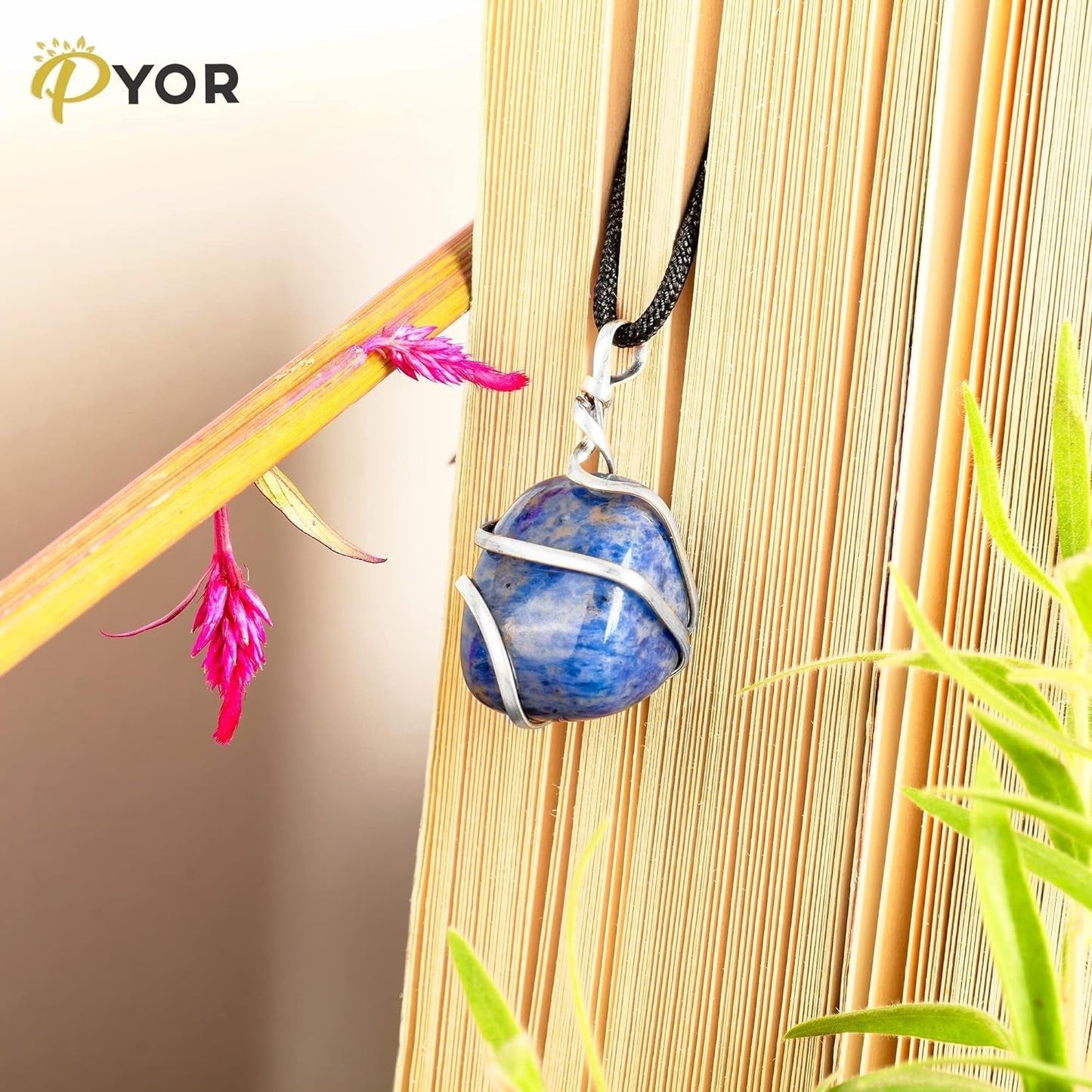 Lapis Lazuli Tumbled Stone Necklace Pendant Handmade Spiritual Jewelry for Women Reiki Chakra Healing Crystal Necklaces Gems Pendants Positive Energy Good Luck Gift Silver Wire Wrapped Crystals